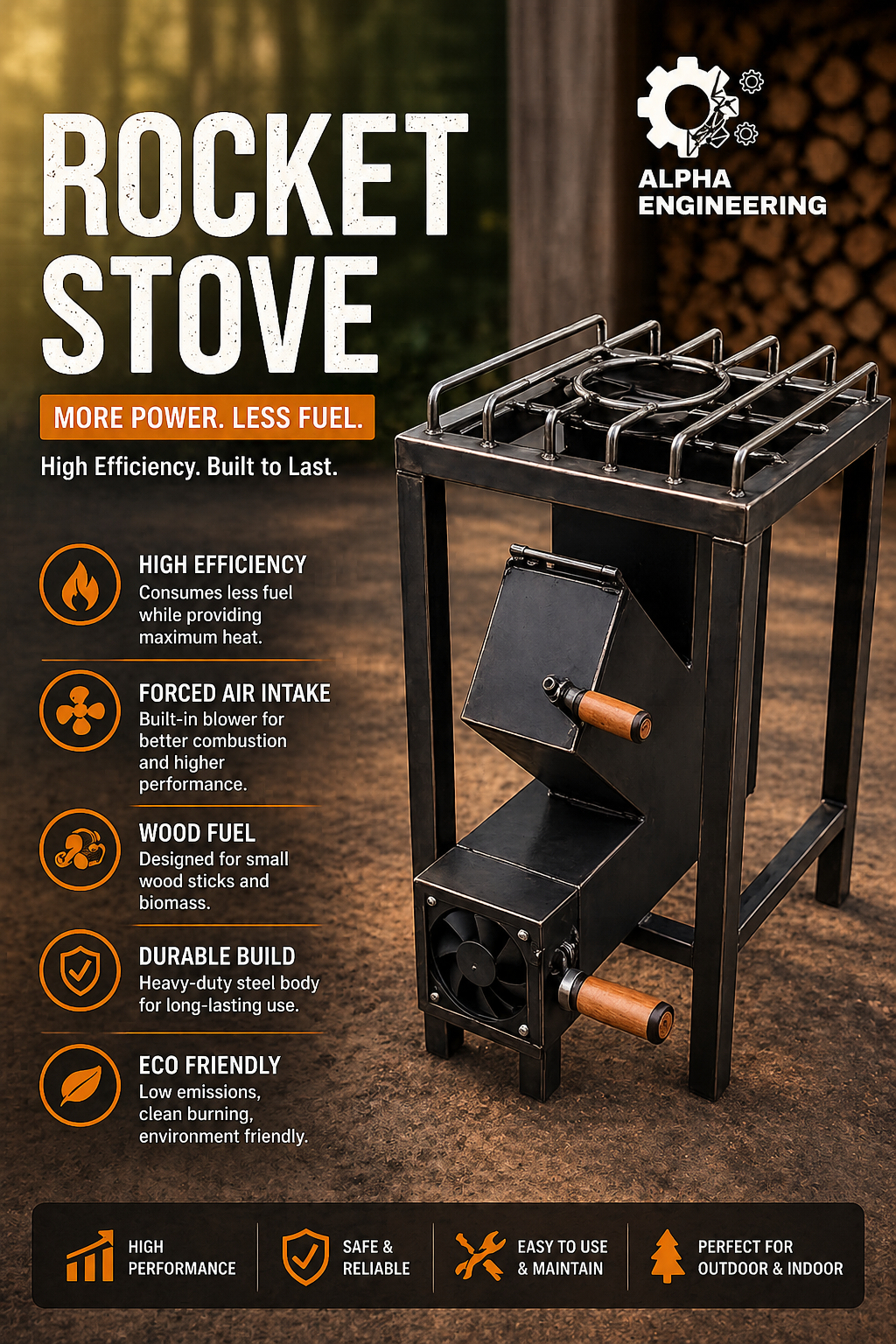 Rocket Stove with 12v Blower Fan – High Efficiency Wood Burning Chulha for Outdoor & Commercial Cooking – Heavy Duty Steel – Pakistan